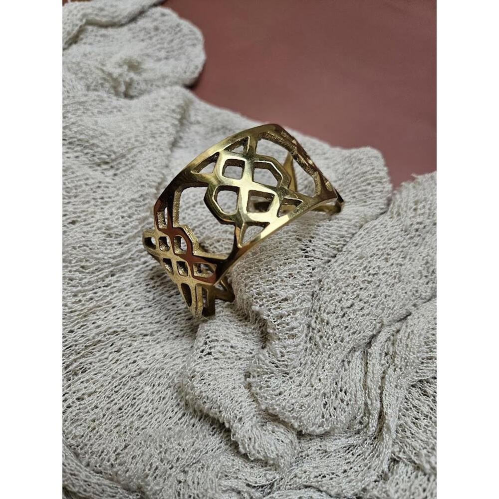 Gold Bangle Bracelet Geometric Cuff Statement Piece